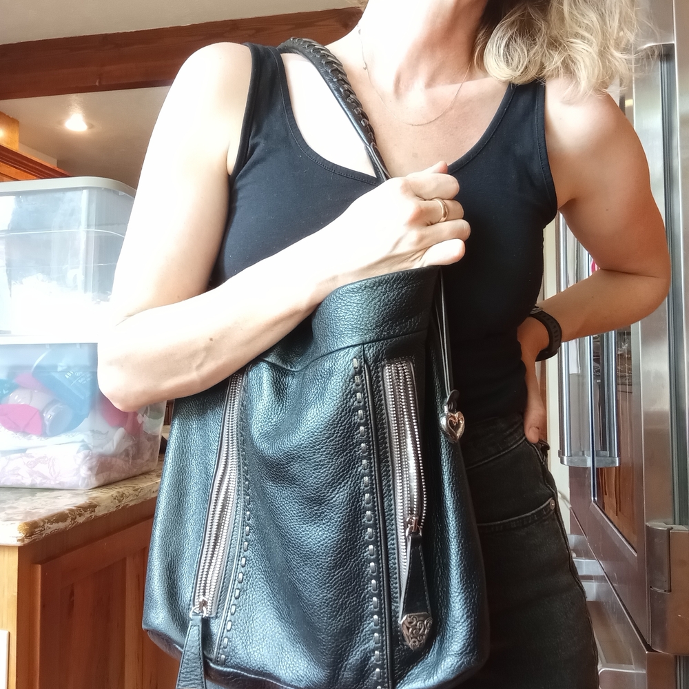 Elegant Black Leather Brighton Geary Boho-Style Shoulder Bag